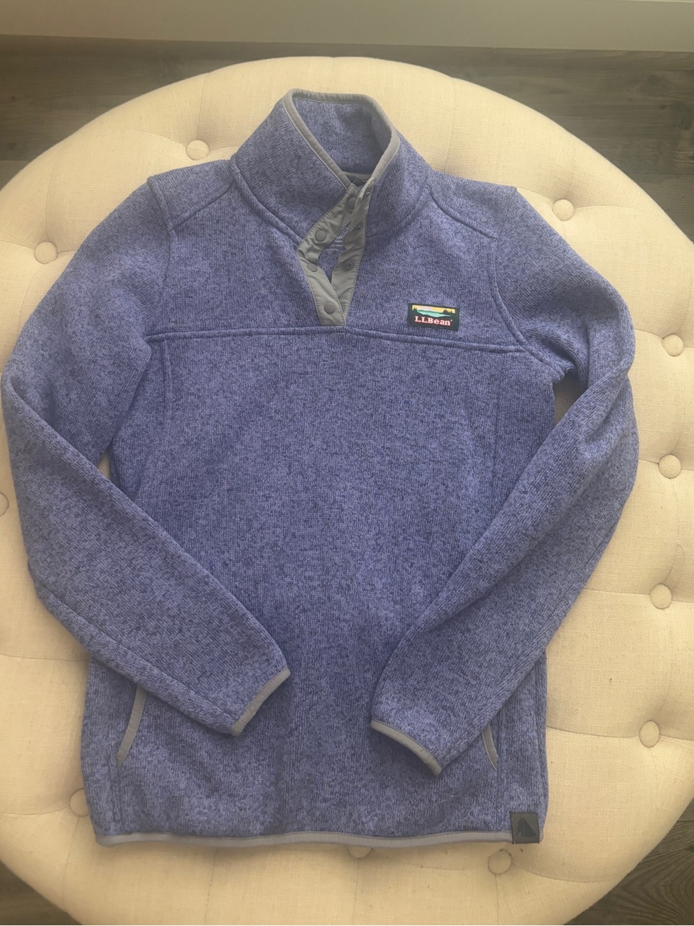 L.L. Bean Heathered Purple Blue Snap-Placket Fleece Pullover